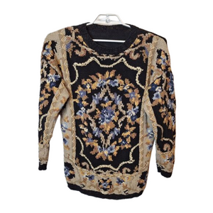 Crystal-Kobe Womens Chunky Knit Sweater No Tags‎ L ?? Hand Knotted Floral Print